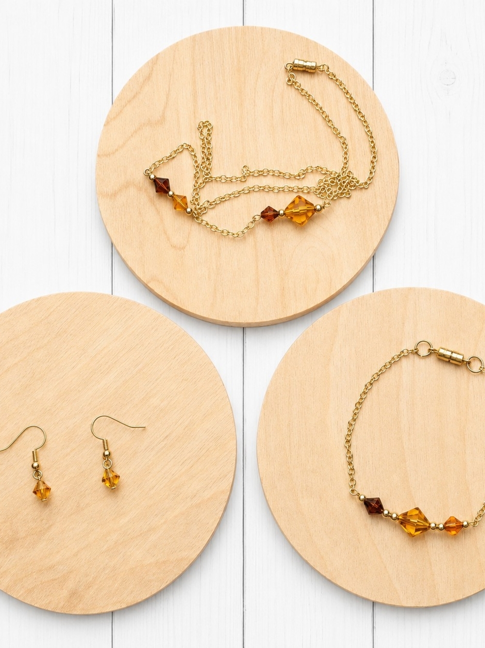 Gold-Tone Amber Crystal 2 Bracelet And Earrings Set - Women Jewelry